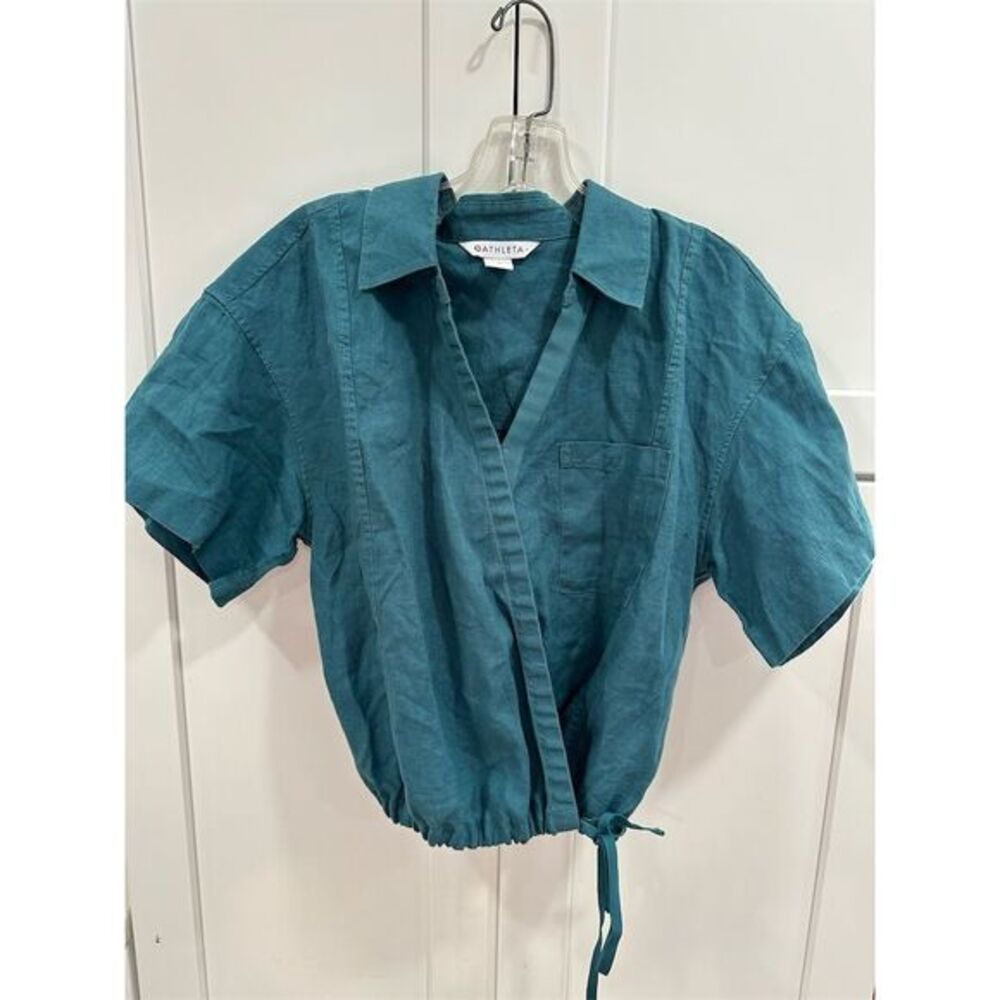 Athleta Women's Linen Tie Cropped‎ Blouse Size M Casual Summer Top SI59